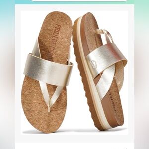 Project Delray Gold Metallic Cork Platform Sandals